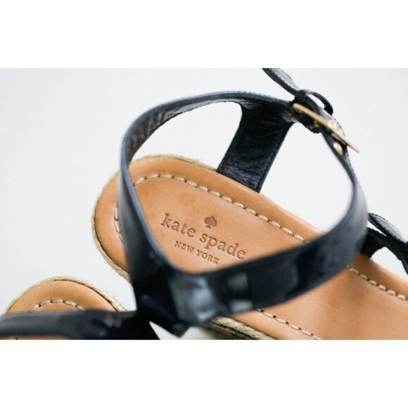 NEW Kate Spade Classic Black PAtent Leather Striped Wedge Espadrilles 10 - Picture 4 of 8